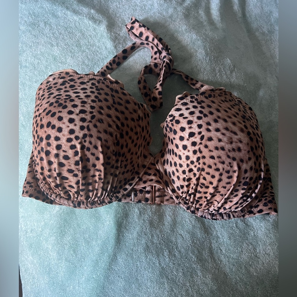 Shade & Shore Brown Leopard-Print Padded Push-Up Bikini Top